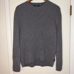 Lauren Ralph Lauren Petite Grey Ribbed Cotton Crew Neck Sweater L